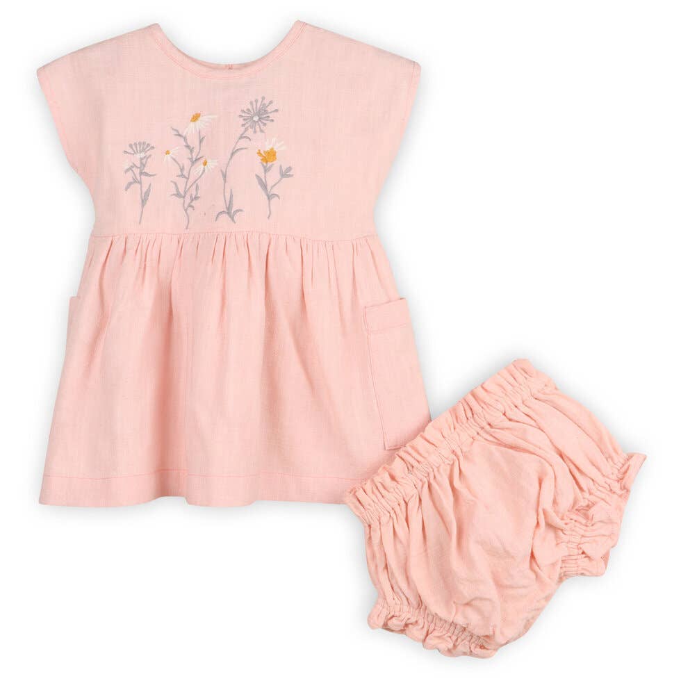 Alicia Embroidered Daisy Baby Dress with Bloomer