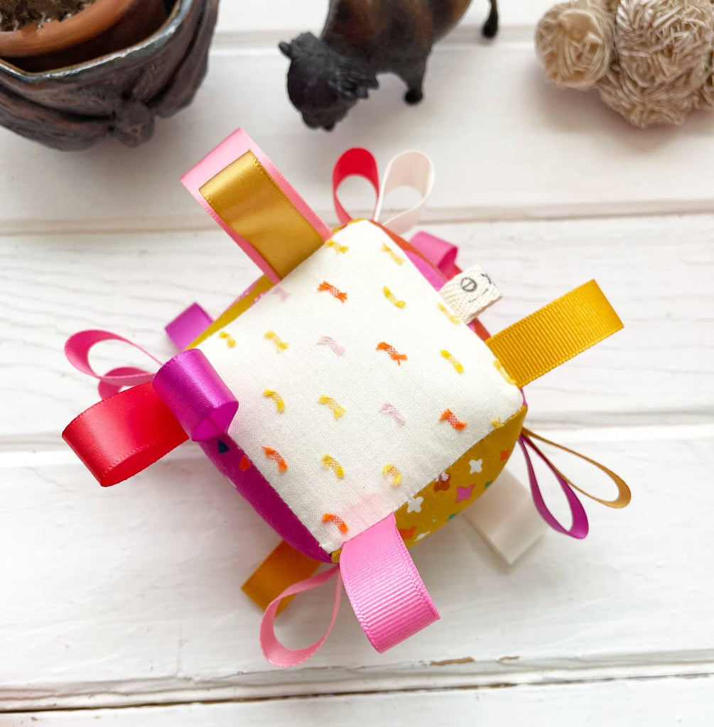 Baby Sensory Tag Block - Marigold Berry