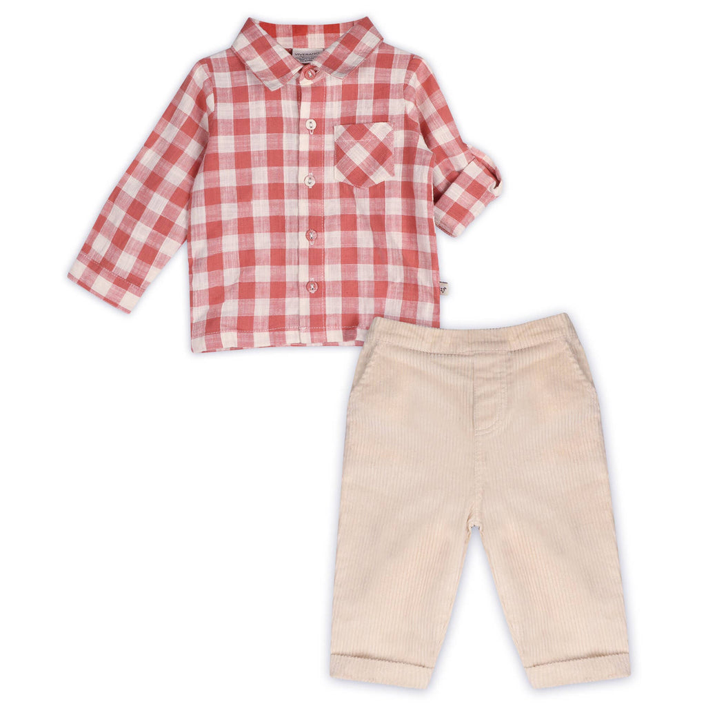 Arden Gingham Organic Cotton Baby Shirt & Corduroy Pant Set