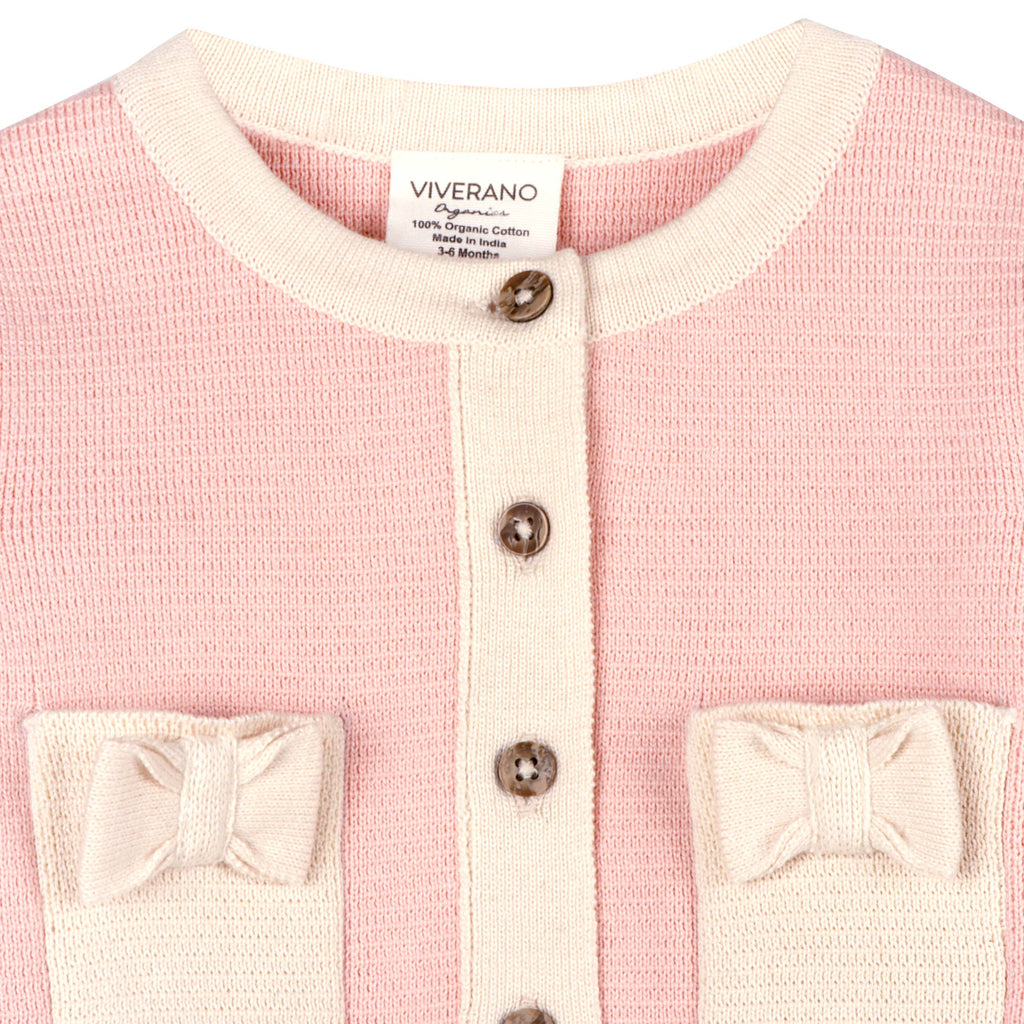 Lily Bow Pockets Sweater Knit Organic Cotton Baby Cardigan