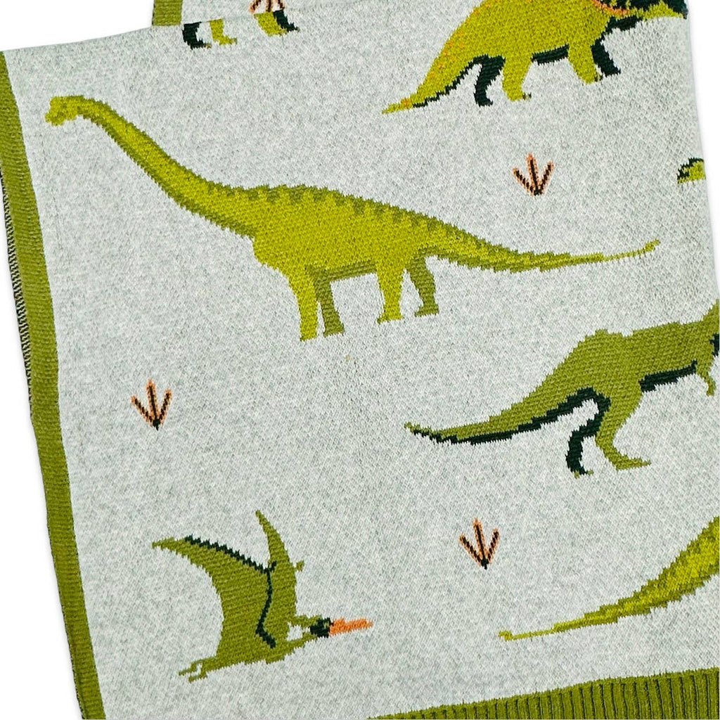 Green Dinosaur Jacquard Sweater Knit Baby Blanket