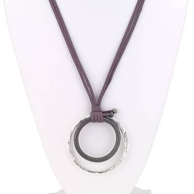Leather Metal Loop Pendant Necklace