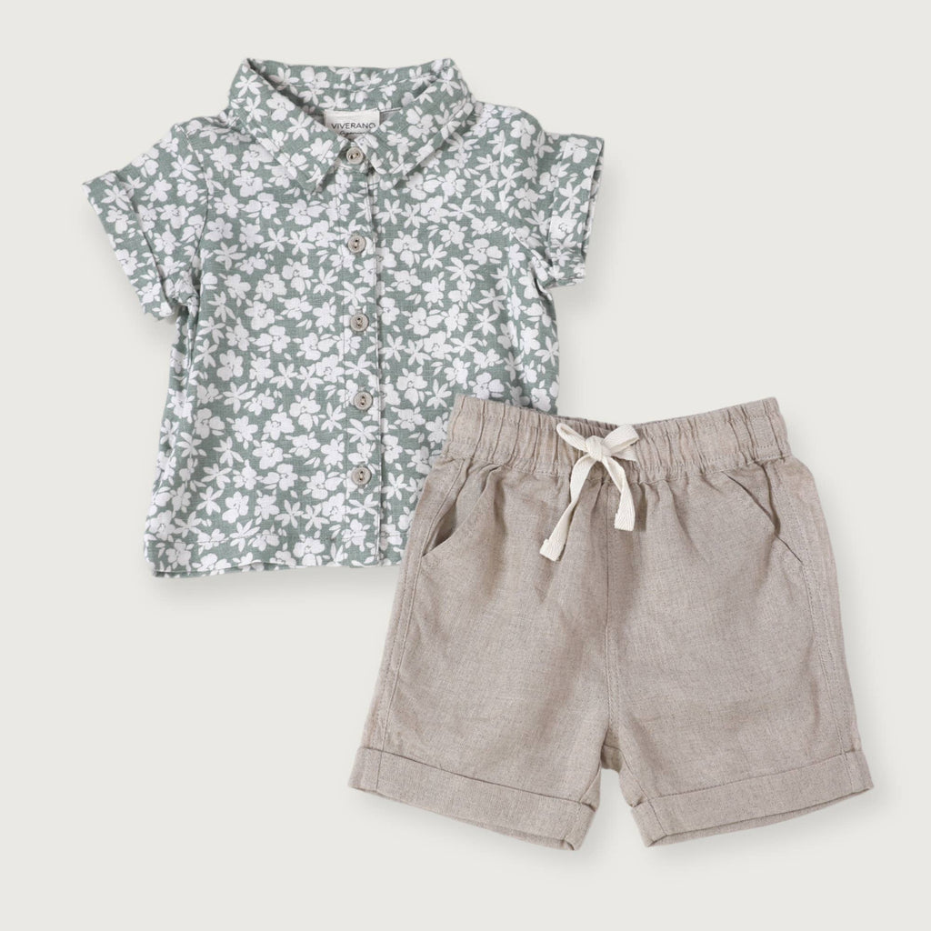 Gabriel Floral Natural Linen Shirt & Short Set