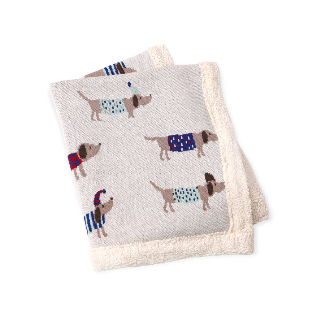 Cozy Sherpa Organic Cotton Knit Baby Blanket - Dachshund Dog