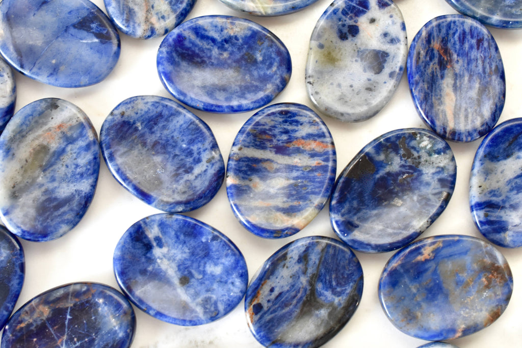 Sodalite Worry Stones - Polished Palm Crystals -Blue Mineral