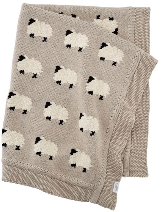 Furry Sheep - Organic Cotton Jacquard Knit Baby Blanket