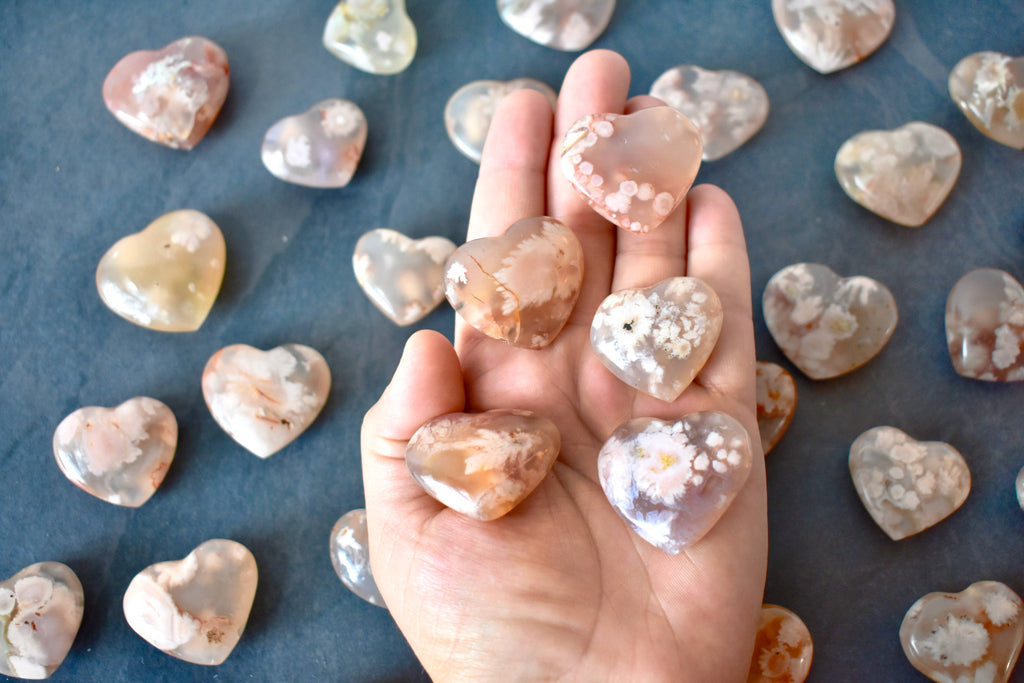 Flower Agate Quartz Heart Crystals