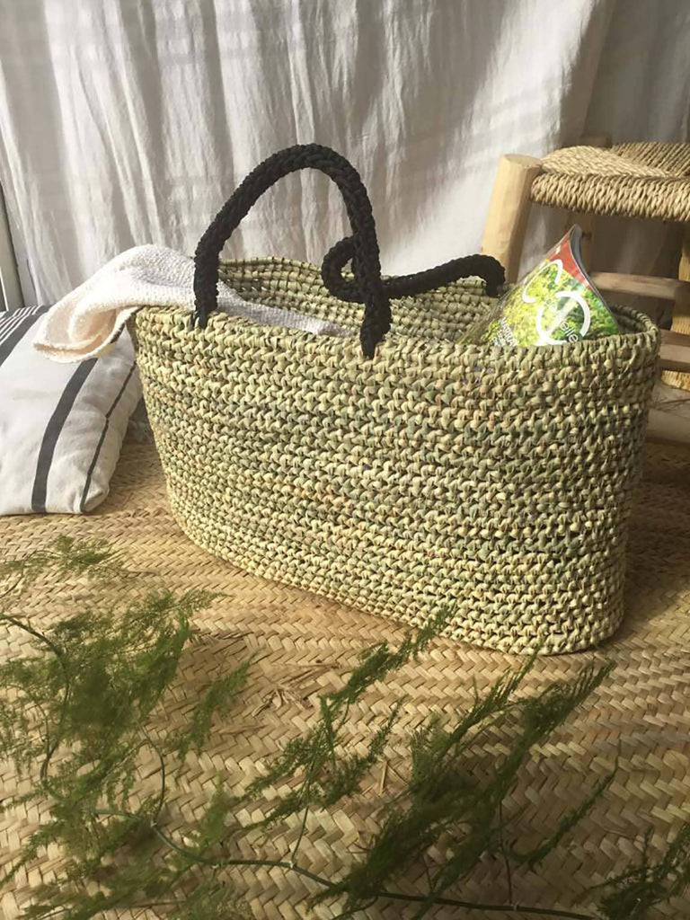 Palm oval basket with black crochet handle