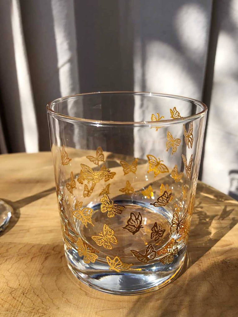 Drinking Tumblers - Gold Butterflies - Set of 6