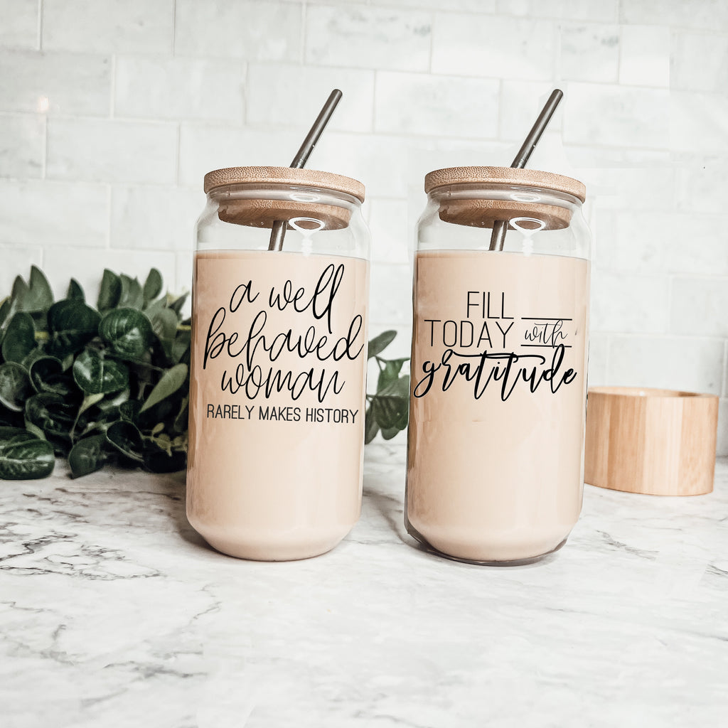 Mason Jar Cups With Lids And Straws, Glass Cups With Bamboo Lids