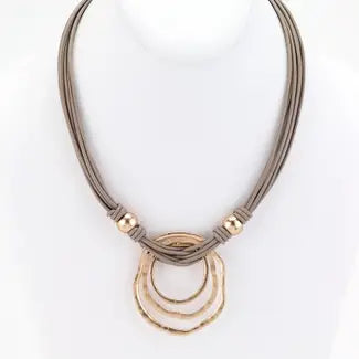 Three Silver Ring Leather Necklace