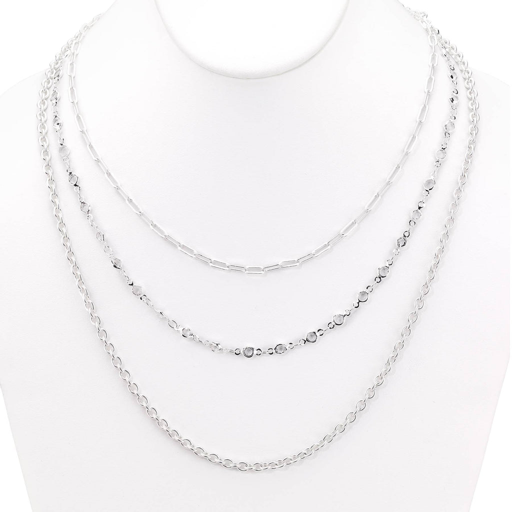 Triple chain paperclip with crystal link necklace