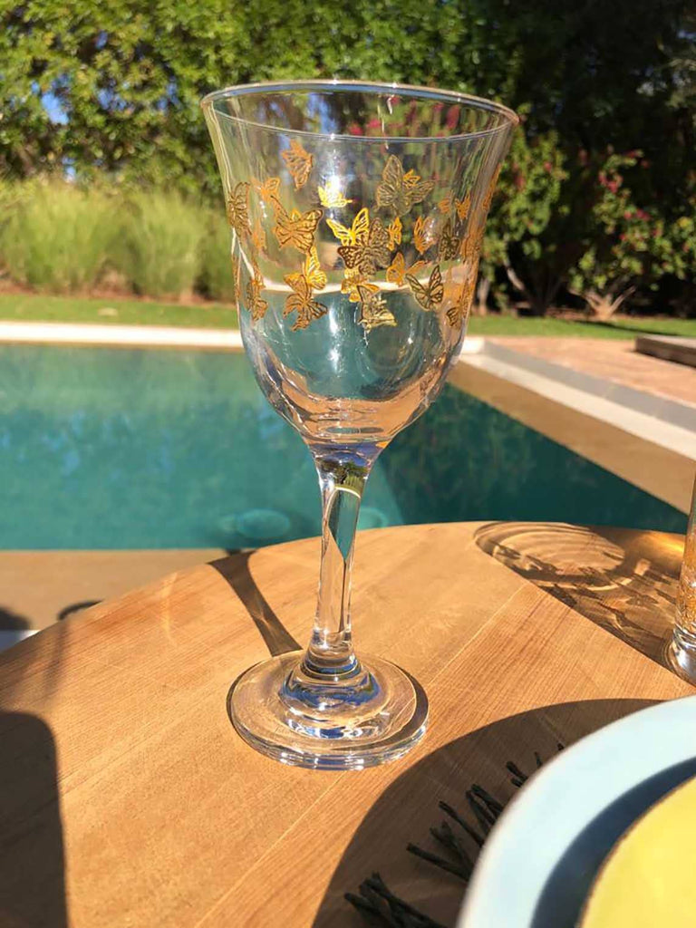 Wine Glasses - Gold  Butterflies - Set of 6