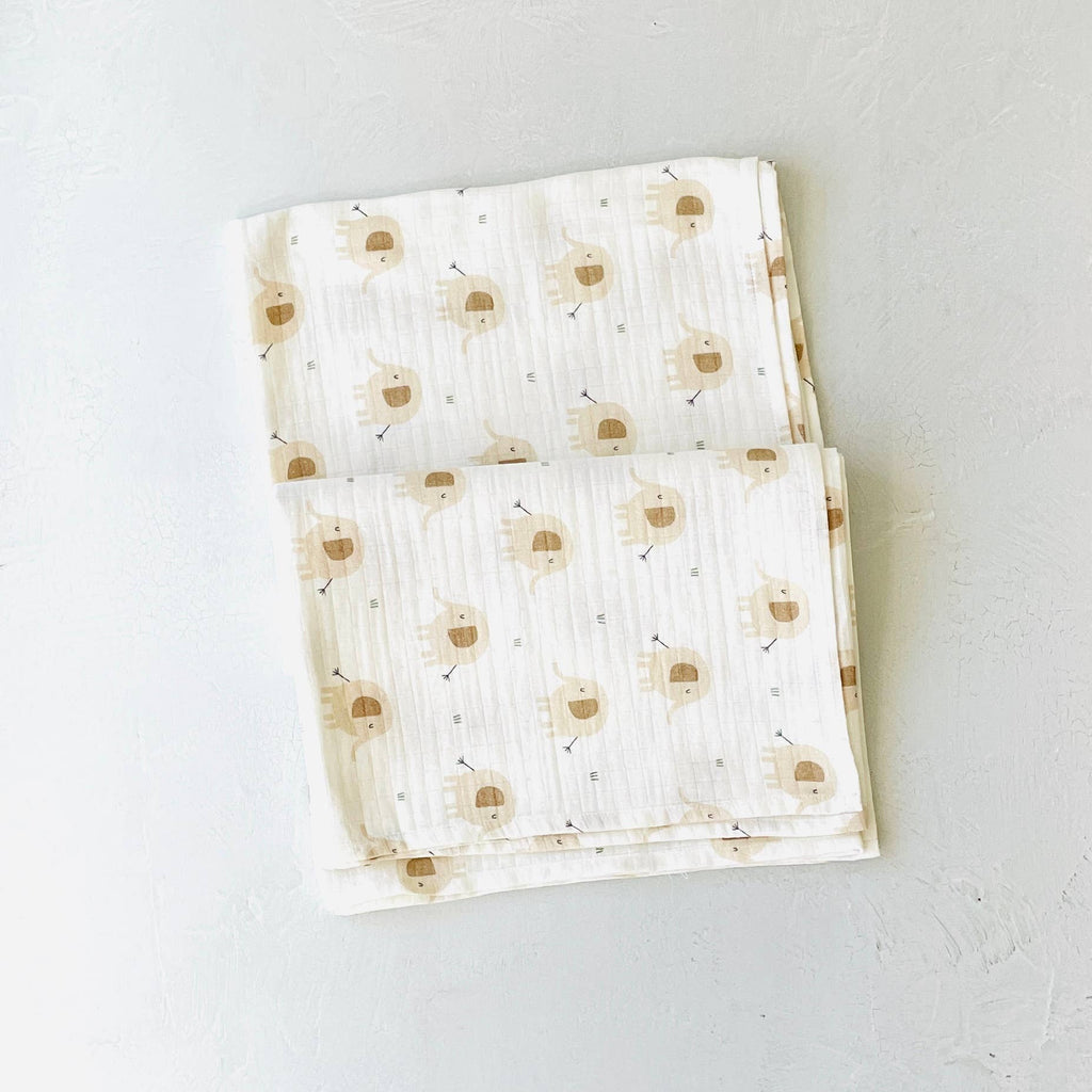 Elephant Organic Cotton Baby Swaddle Blanket