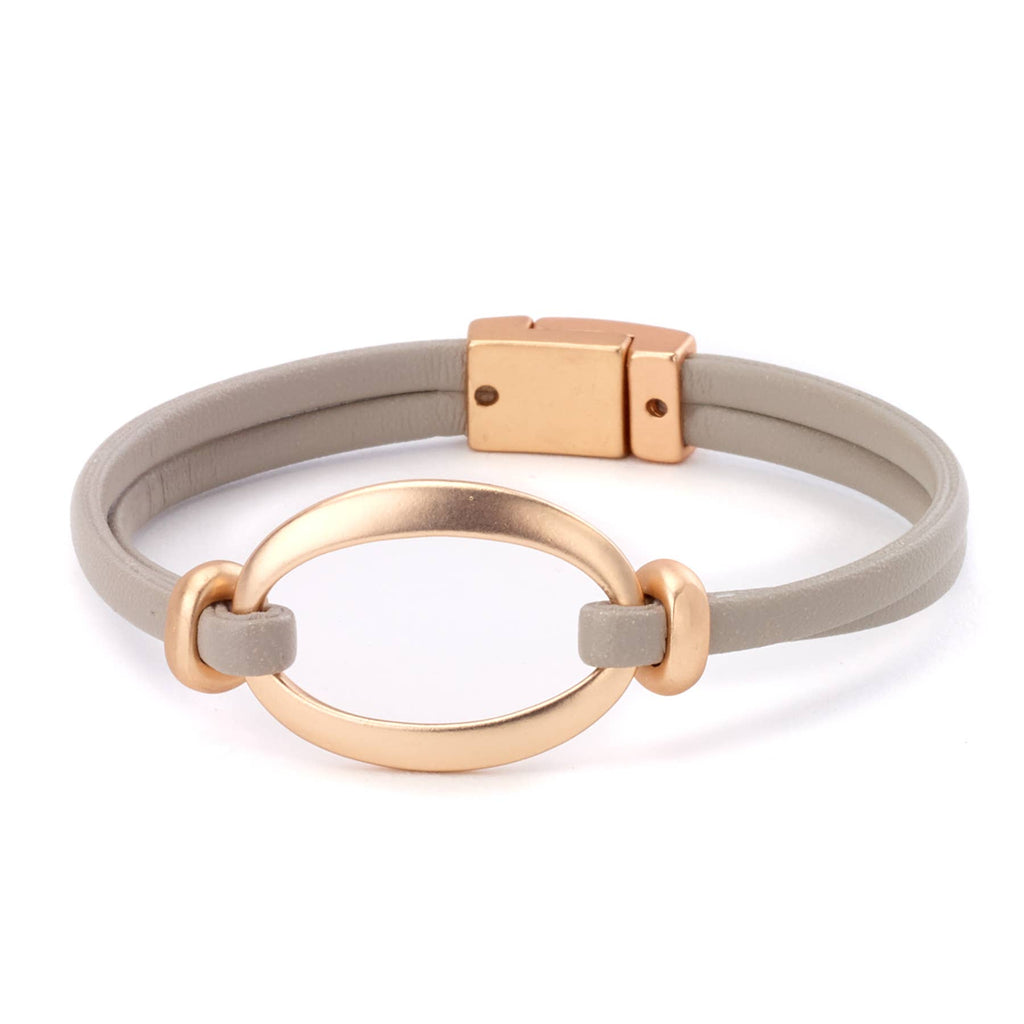 Oval Buckle On Leather Bracelet