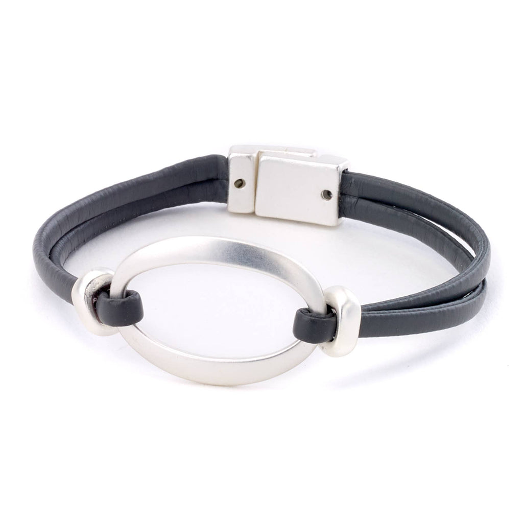 Oval Buckle On Leather Bracelet