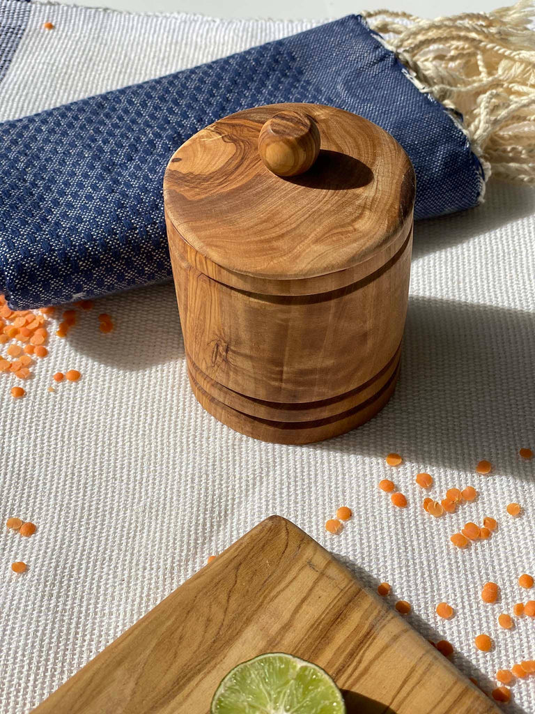 Olive Wood Spice Jar with Lid