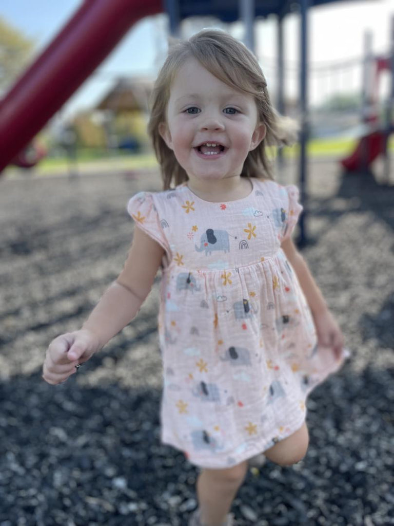 Elephant Ruffled Cap Sleeve Dress+ Bloomer Set