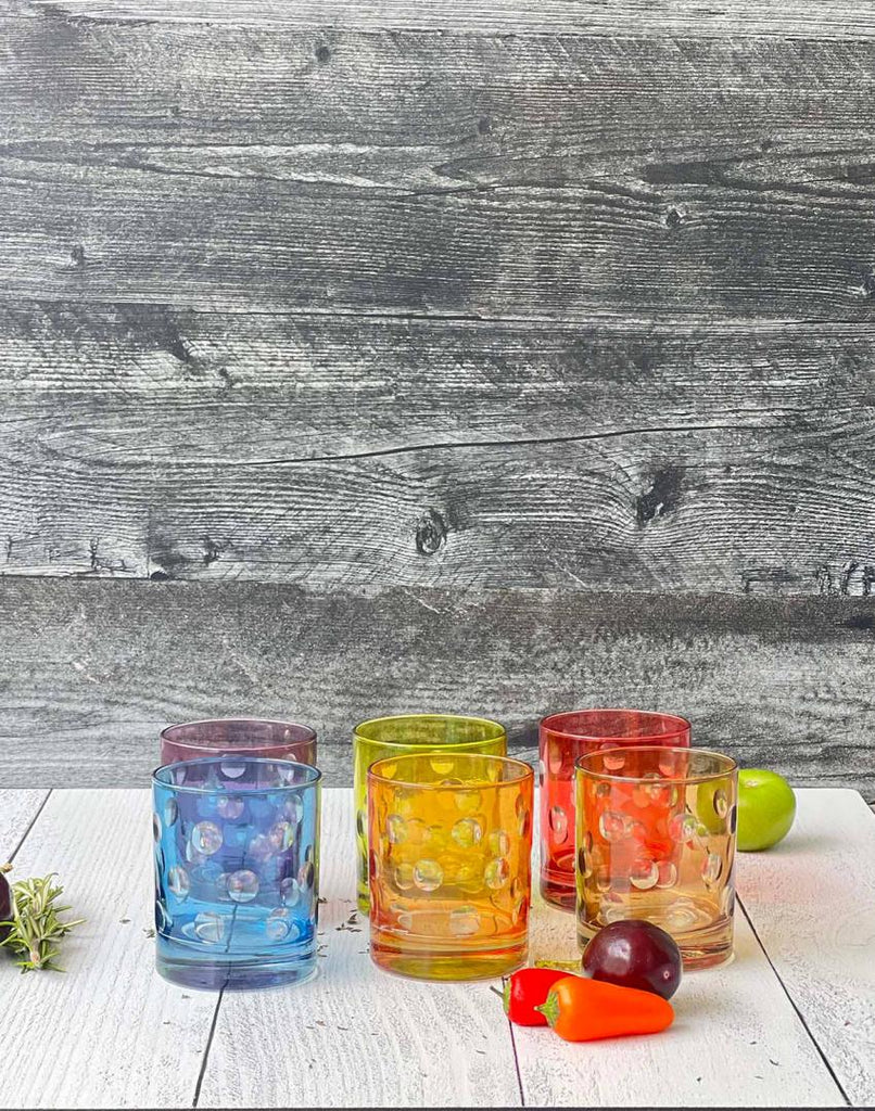 Set of 6 Drinking Glasses - Color Cut Bubbles