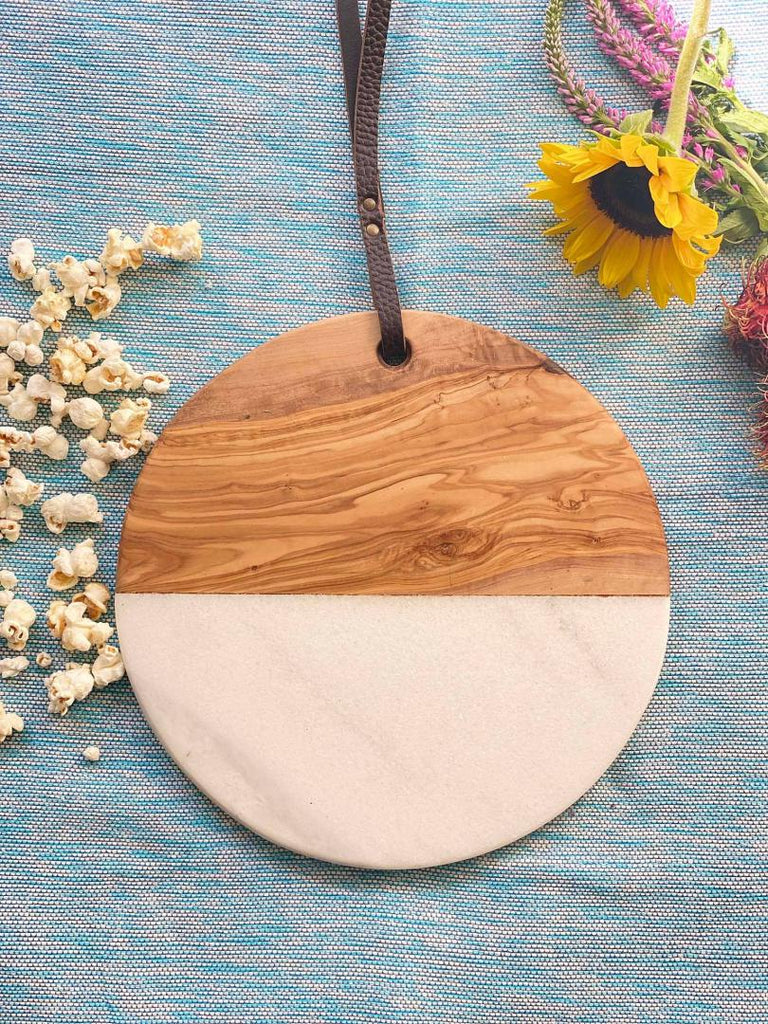 Olive Wood and Marble Round Cutting Board