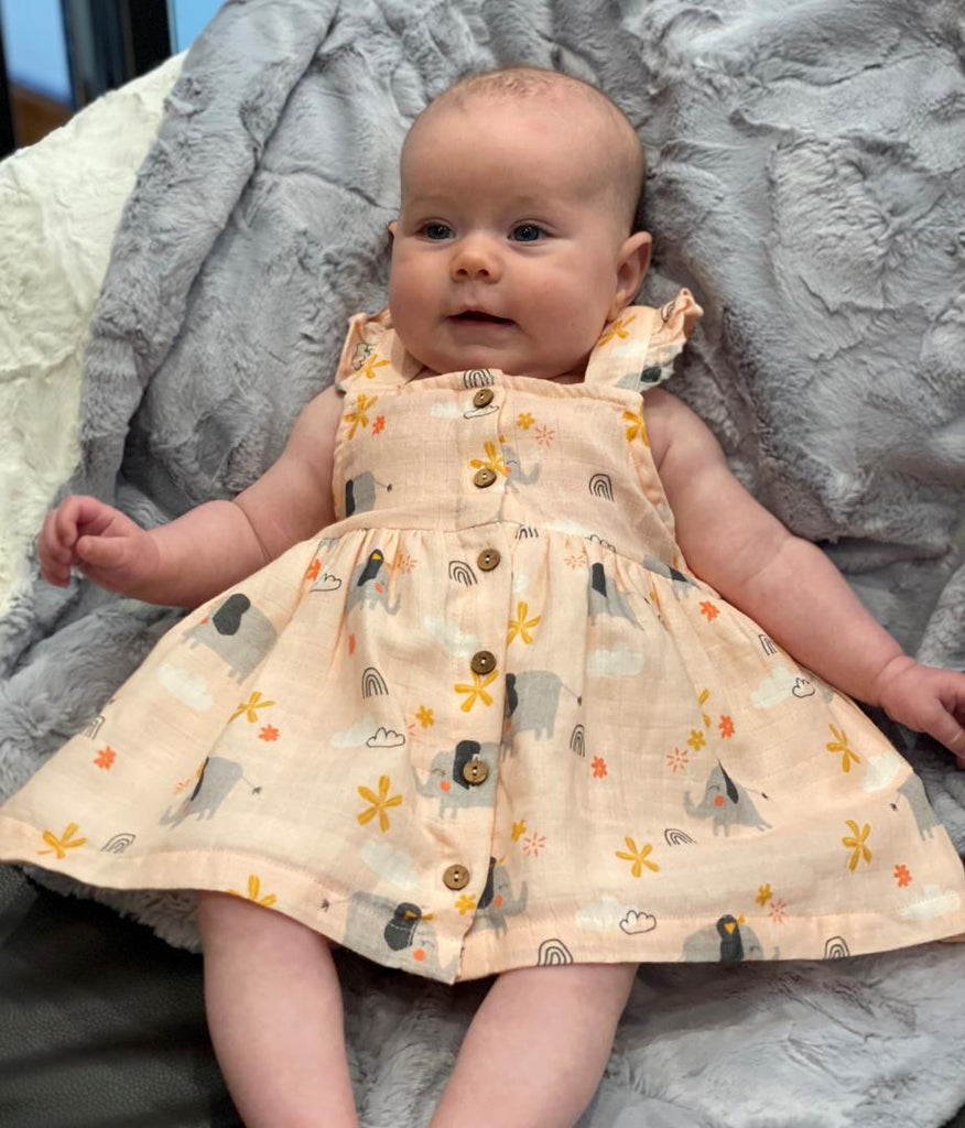 Elephant Button Front Dress with Bloomer - Blush