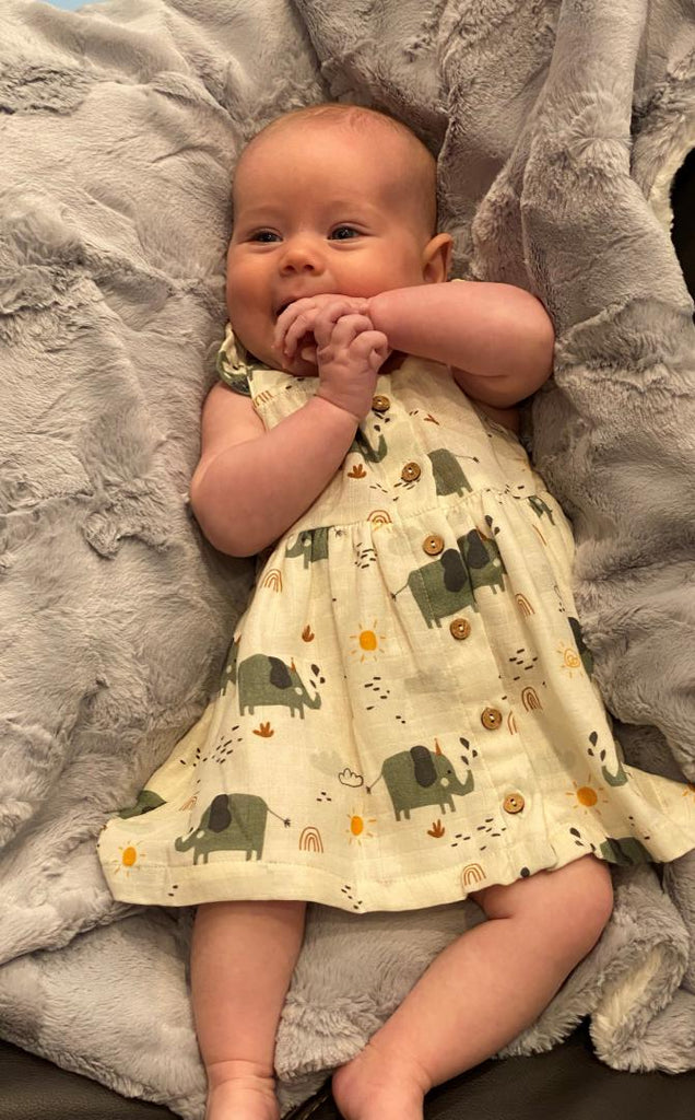 Elephant Button Front Dress with Bloomer - Natural