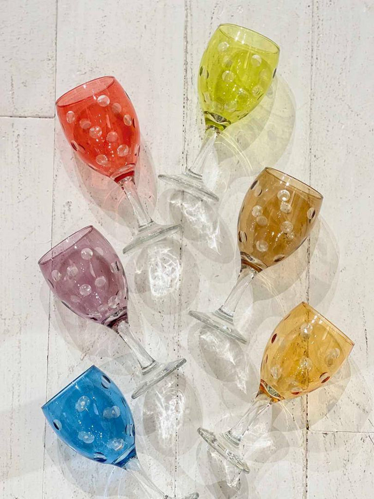 Set of 6 Wine Glasses - Color Cut Bubbles