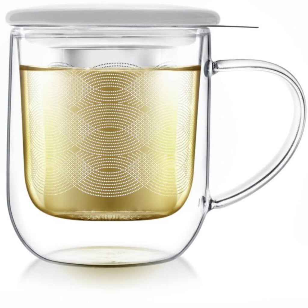 RADIANCE® DOUBLE WALL GLASS MUG WITH INFUSER & LID/COASTER