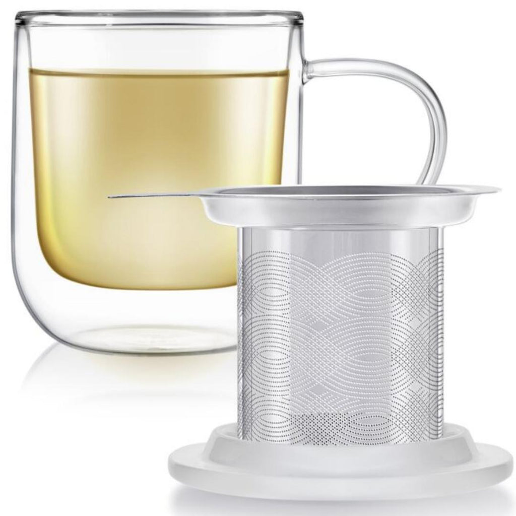 RADIANCE® DOUBLE WALL GLASS MUG WITH INFUSER & LID/COASTER